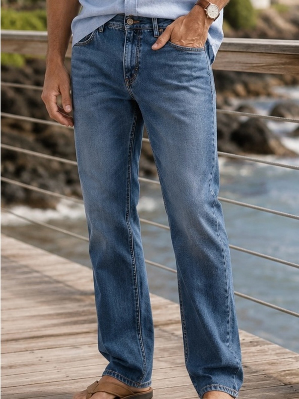 Tommy Bahama Jeans Size 34/30 Blue Denim Straight Leg Marlin Embroidered Band